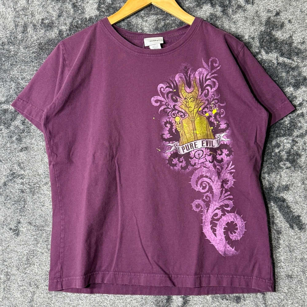 Vintage Disney Maleficent Graphic T-shirt Pure Evil Purple Womens Medium Y2K